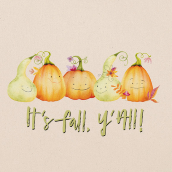 New Hand Printed It's Fall Y'all Pumpkin Gourd Autumn Canvas Shopper Tote Bag - Picture 2 of 2